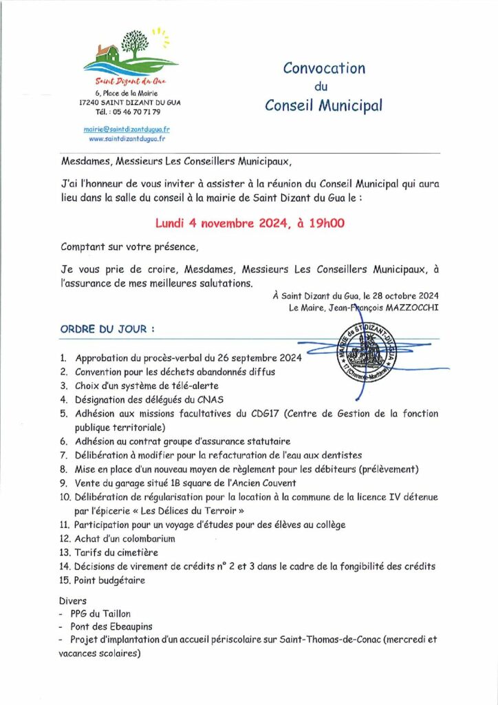 Prochaine Réunion conseil