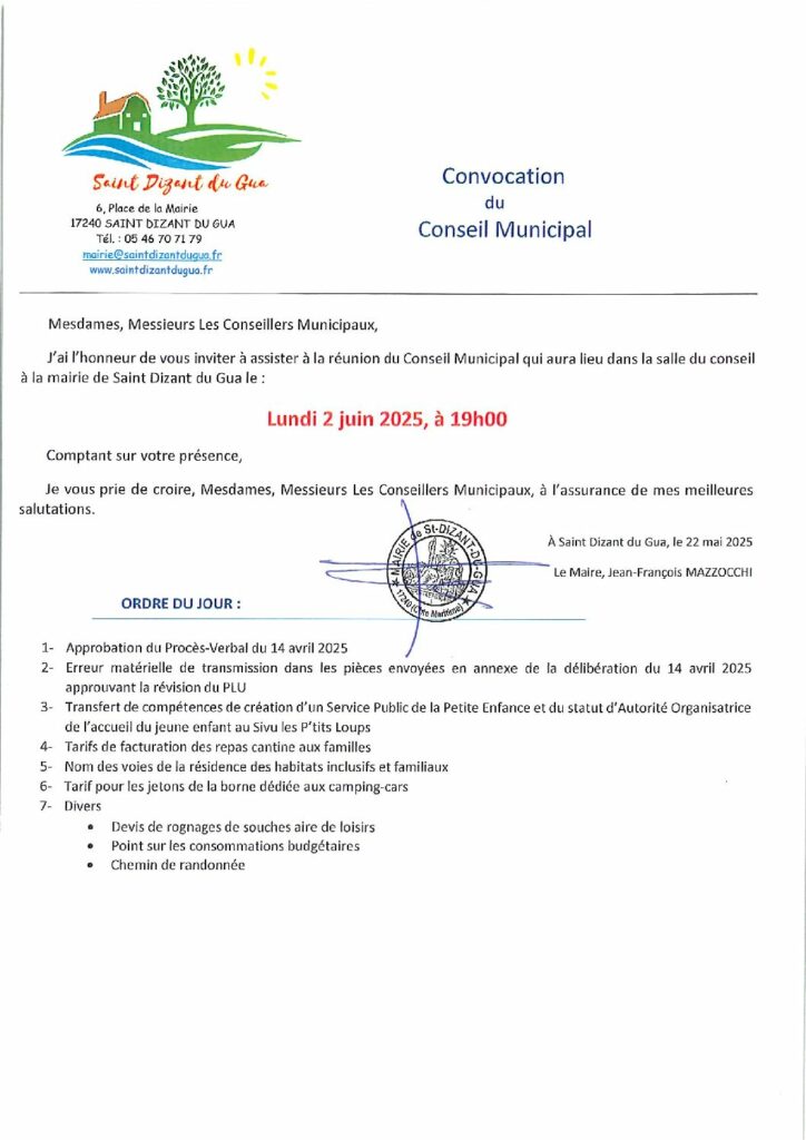 Prochaine Réunion conseil